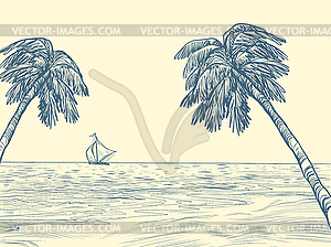 Palm trees sea contour silhouette - vector image