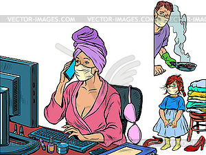 Woman work at home freelance epidemic self isolatio - vector image