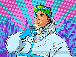Doctor removes protective mask. Covid19 - vector image