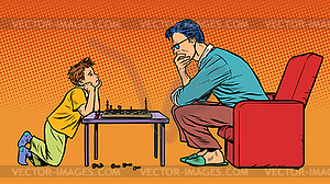 Father and son play chess - vector EPS clipart