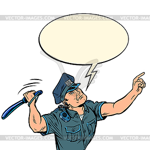 Policeman hits with baton - vector clipart