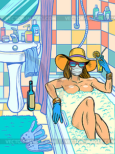 Woman takes bath. epidemic quarantine, medical - vector clipart