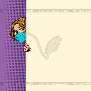 Woman in medical mask Poster advertising - vector image