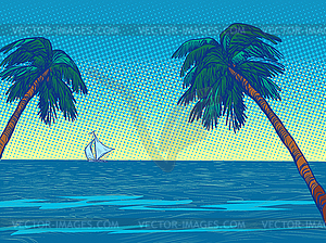 Night beach resort palm trees sea - vector clipart