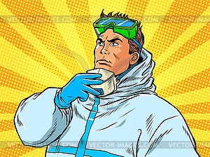 Doctor removes protective mask. Covid19 - vector clip art