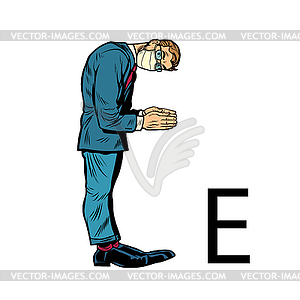 Letter E. Office alphabet. People as letters - vector image