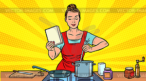 Woman cooks in kitchen - vector clipart