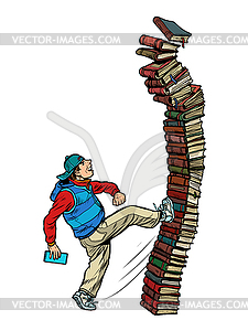 Child hates books. problem with education of boy - vector clip art