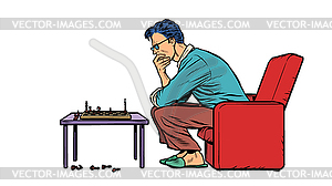 Man plays chess alone - vector clipart