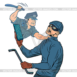 Online security. police officer detains thief - vector image