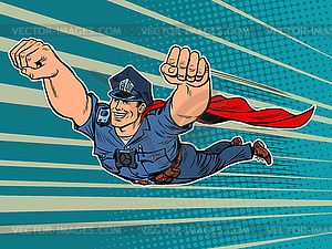 Police superhero. policeman COP is flying - vector clipart