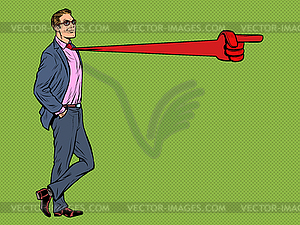 Positive businessman male, tie direction pointer - vector image