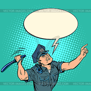 Policeman hits with baton - vector image