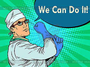 We can do it doctor in protective suit. covid19 - vector image