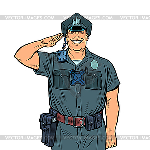 Good cop salutes. Police work - vector image