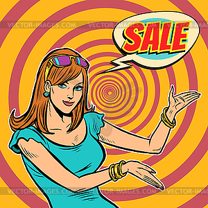 Sale pop art woman - vector image