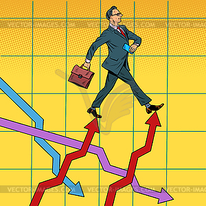 Successful businessman walking forward on growth - vector clip art