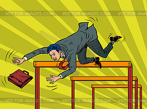 Businessman falling of barrier - vector image