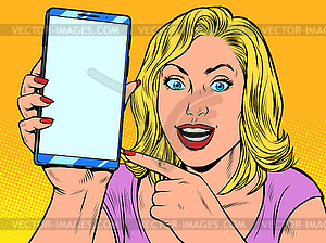 Happy woman and smartphone - vector image