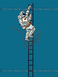 Astronaut climbs stairs - vector clip art