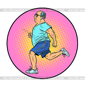 Adult fat man running, sports - vector clipart