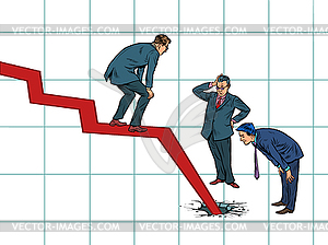 Businessmen and problem of bankruptcy. chart goes - vector clipart