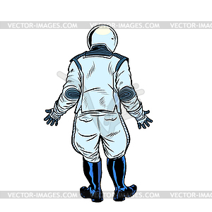 Modern astronaut stands with his back - vector image