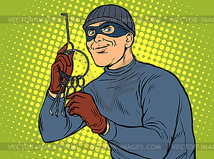 Thief with bunch of lockpick keys - vector clipart