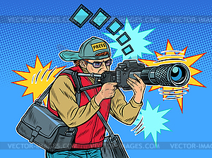 Photographer reporter . Job people. News report - vector image