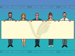 Men and women with banner - vector clipart