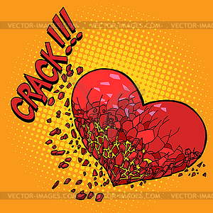 Heart is cracked and falling to pieces. Lost love - vector clipart