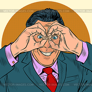 Businessman looking through binoculars hands - royalty-free vector clipart