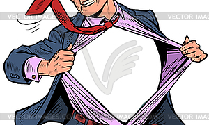 Superhero businessman tearing suit - vector image