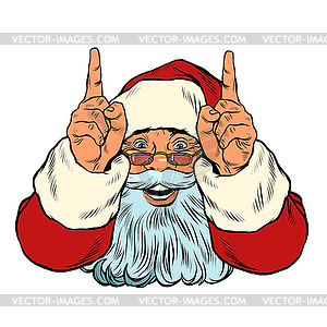 Santa Claus points up. Presentation gesture - vector clip art