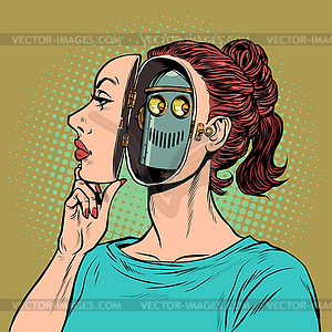 Android woman pretends to be human, but inside she - vector image