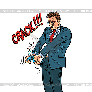 Man breaks his phone in anger - vector image