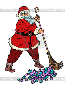 Santa Claus sweeps out coronavirus epidemic. Vaccin - vector clipart