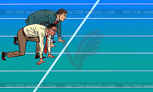 Black and white male competition in business - vector clipart
