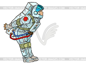 Spacesuited astronaut prepared for kiss - vector clip art