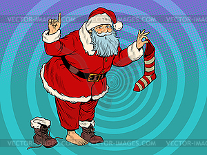 Santa Claus with gift sock. New year and Christmas - vector clipart