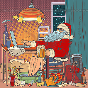 Online Santa Claus at home on self-isolation. - vector clip art