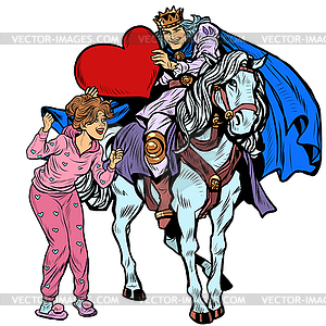 Valentines Day. prince in love on white horse - vector image