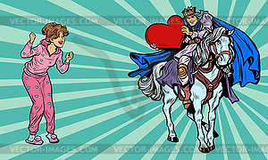 Valentines Day. prince in love on white horse - vector clip art