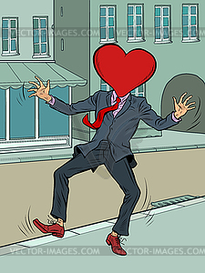 Man in love walks down street. Valentines Day - color vector clipart