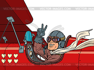 Pilot man in plane of love. Valentines Day - vector clipart / vector image