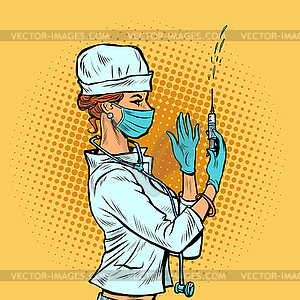 Vaccination nurse, covid19 treatment and healthcare - vector image