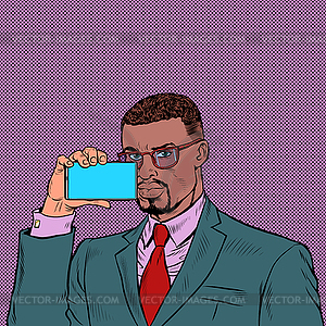 African businessman is streaming on smartphone - vector image