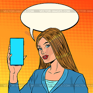 Businesswoman leads stream on phone - vector image