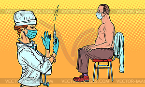 Vaccination nurse, covid19 treatment and healthcare - vector image