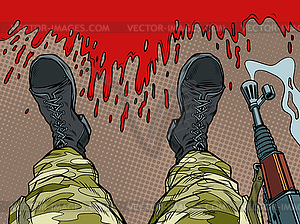 Soldier machine gun feet shoes profession - vector clipart